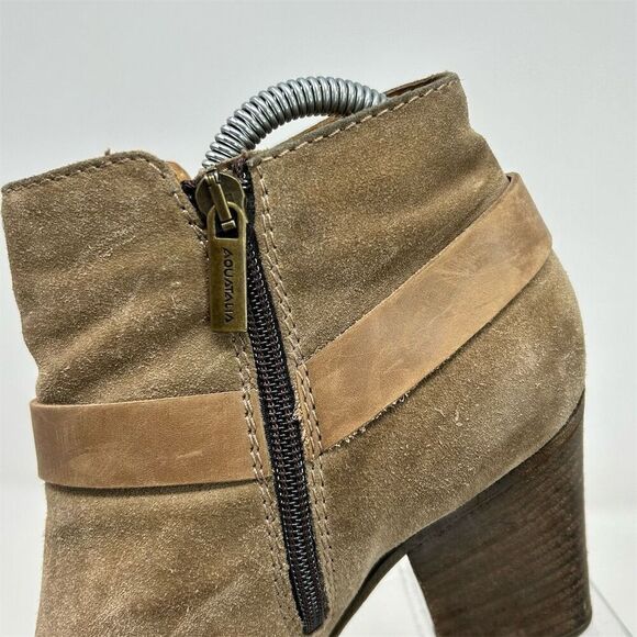 Aquatalia Women's Beige Light Brown Suede Ankle Boots Size 8.5 High Heel - Picture 4 of 13